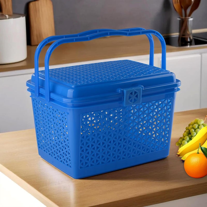 Kuber Industries Kuber Industries Plastic Multipurpose Trendy Shopping Small Basket with Lid (Blue)-KUBMART11093  - Image 2