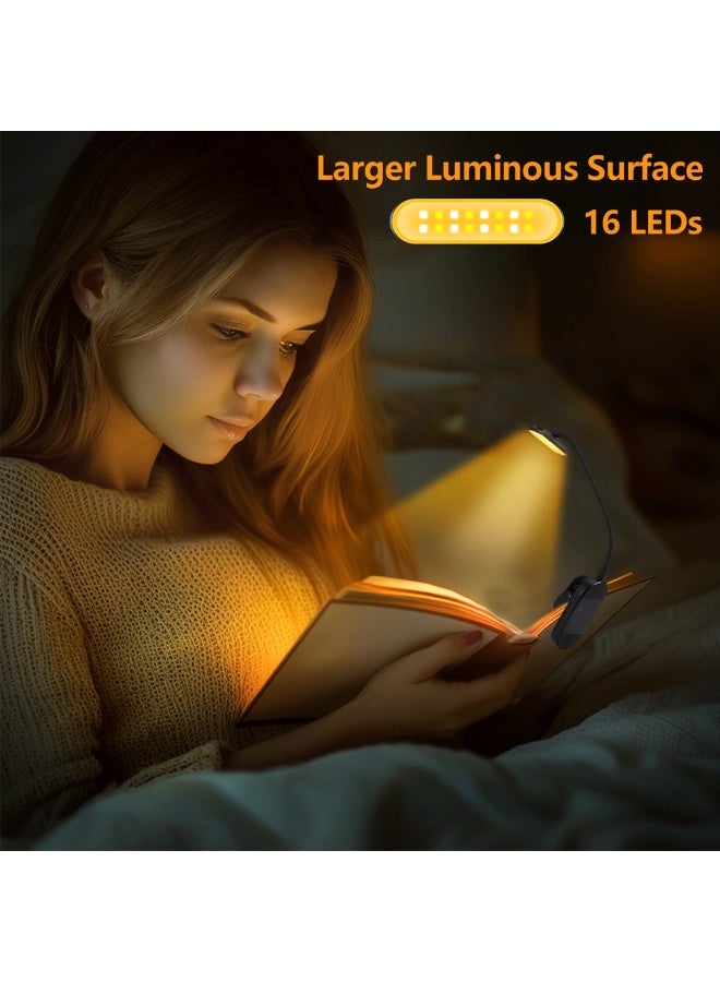 Reading Light with Clip, 16 LED Lamp, 3 Color Temperatures, Stepless Dimming, 360° Adjustable, USB Rechargeable, Lightweight Foldable Table Lamp for Reading, Travel, School, and Business Trips, Black - Image 4