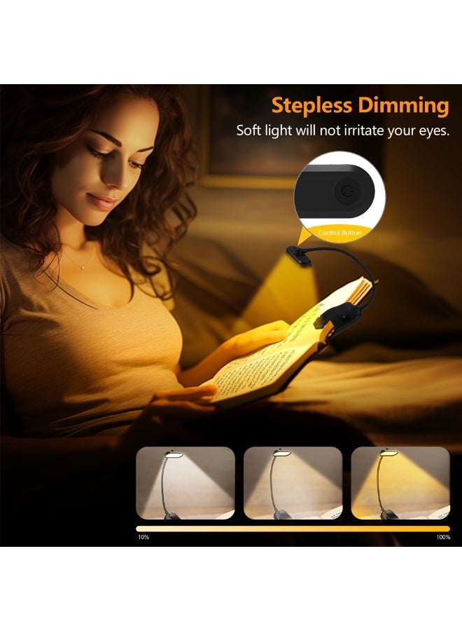 Reading Light with Clip, 16 LED Lamp, 3 Color Temperatures, Stepless Dimming, 360° Adjustable, USB Rechargeable, Lightweight Foldable Table Lamp for Reading, Travel, School, and Business Trips, Black - Image 2
