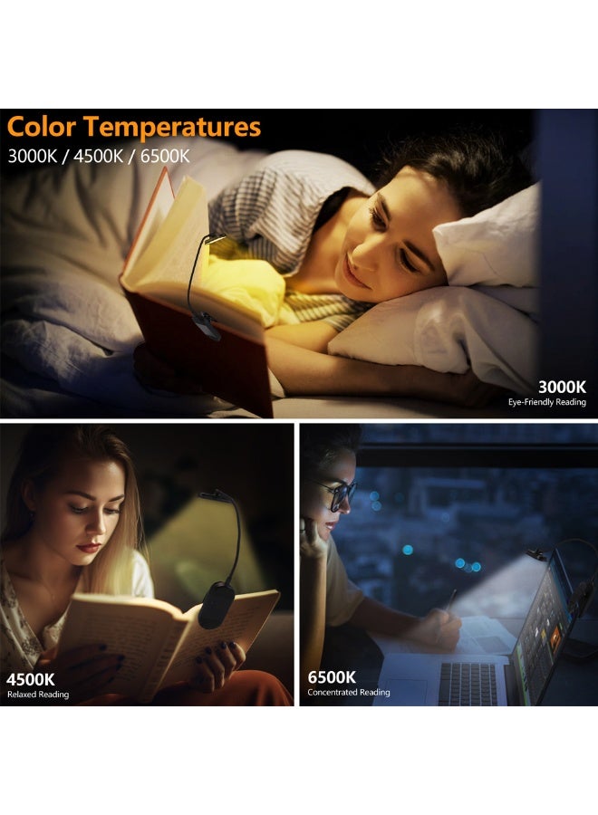 Reading Light with Clip, 16 LED Lamp, 3 Color Temperatures, Stepless Dimming, 360° Adjustable, USB Rechargeable, Lightweight Foldable Table Lamp for Reading, Travel, School, and Business Trips, Black - Image 3
