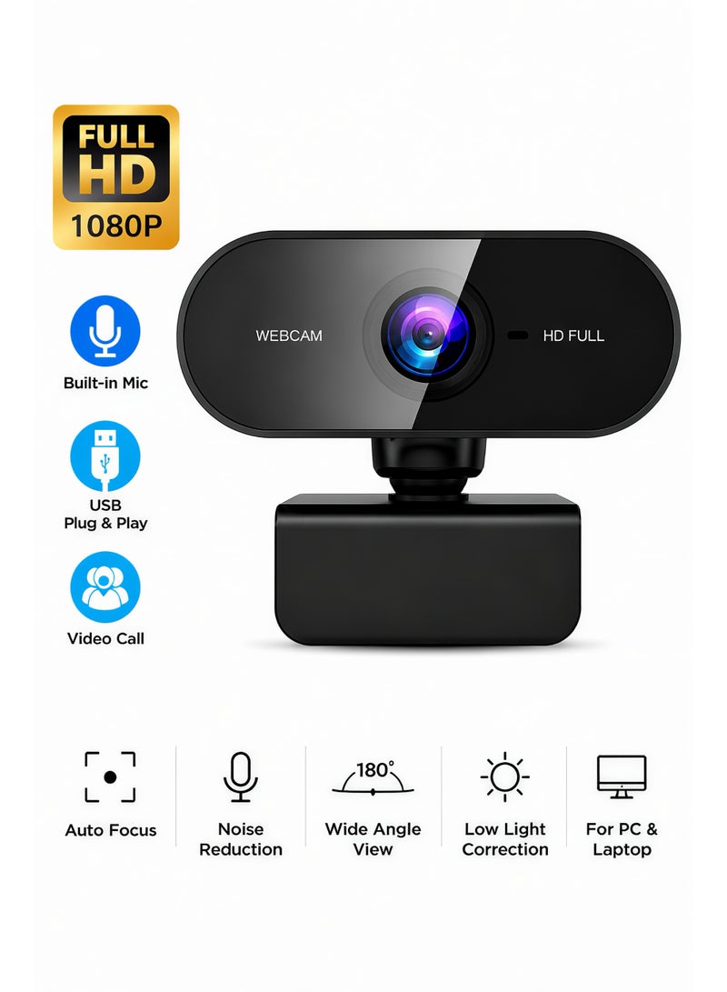 ZetRA 1080P Full HD Webcam for PC with Built-In Microphone, USB Plug and Play Computer Camera for Laptop and Desktop, Web Camera for Video Calls, Online Meetings and Streaming - Image 1