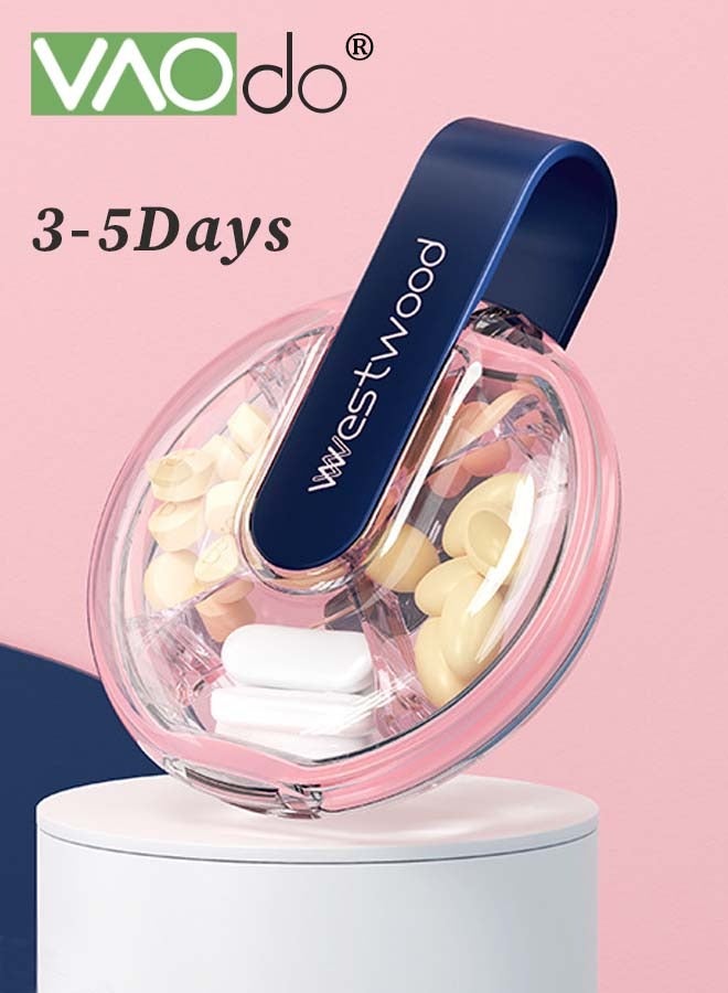 فاو دو صندوق منظم حبوب الدواء خالٍ من مادة BPA مع 4 حجرات كبيرة، علبة حبوب الدواء للتخييم محمولة ومقاومة للرطوبة لتخزين الفيتامينات والأدوية والمكملات الغذائية باللون الوردي - Image 1