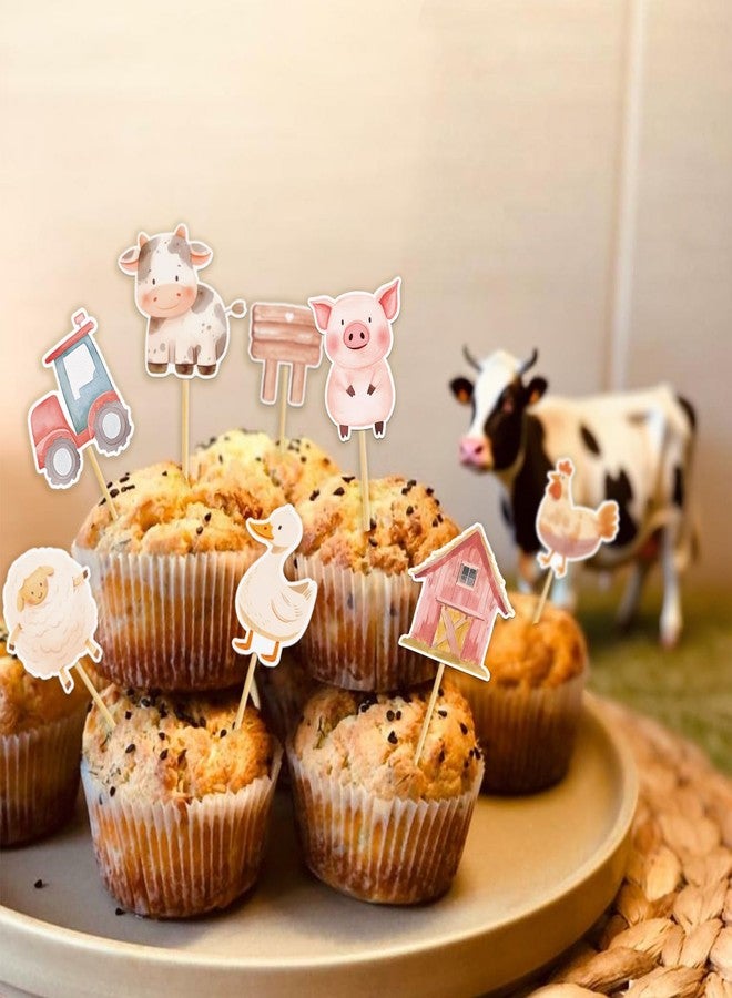 Aukolass 36 Pcs Farm Animals Cupcake Toppers, Barnyard Animals Cake Pick for Farm Theme Baby Shower and Birthday Party Supplies (Red) - Image 4