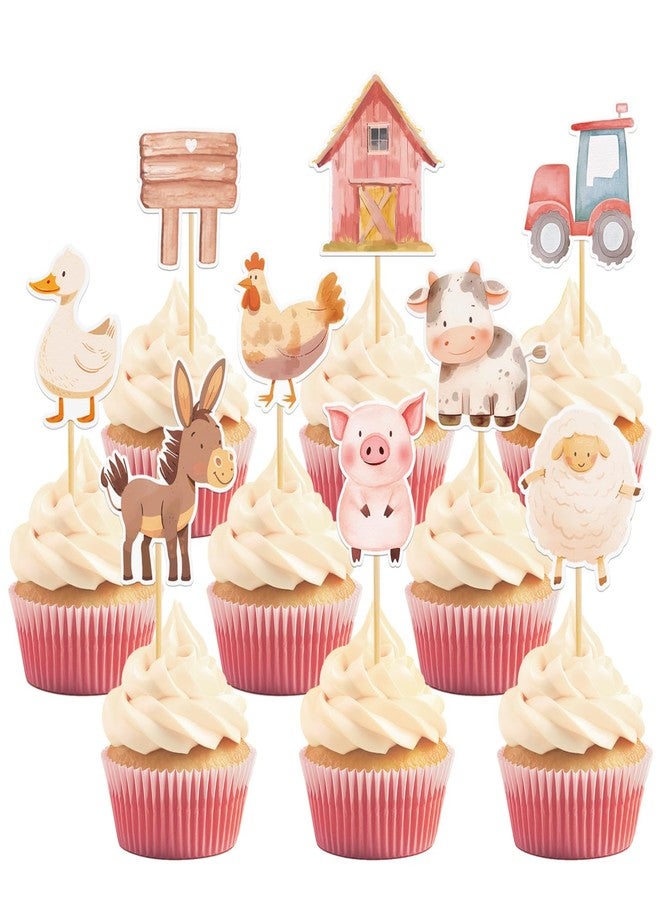 Aukolass 36 Pcs Farm Animals Cupcake Toppers, Barnyard Animals Cake Pick for Farm Theme Baby Shower and Birthday Party Supplies (Red) - Image 1