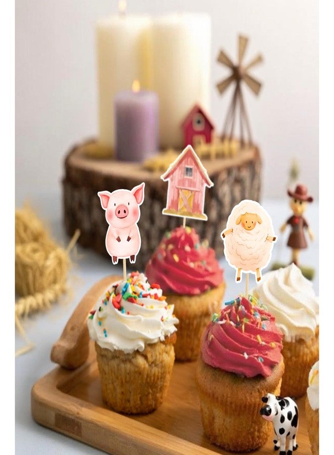 Aukolass 36 Pcs Farm Animals Cupcake Toppers, Barnyard Animals Cake Pick for Farm Theme Baby Shower and Birthday Party Supplies (Red) - Image 5