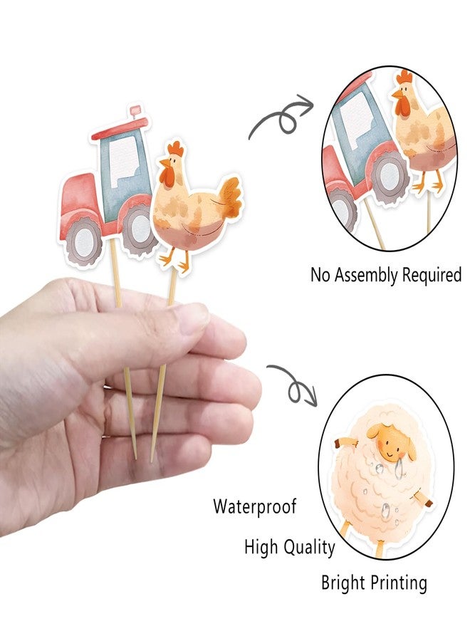 Aukolass 36 Pcs Farm Animals Cupcake Toppers, Barnyard Animals Cake Pick for Farm Theme Baby Shower and Birthday Party Supplies (Red) - Image 3