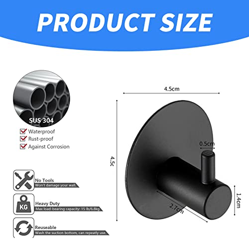 YAFIYGI 2Pack Suction Hooks for Shower Wall Black Suction Cup Set of 2 Bathroom Towel Hooks 304 Stainless Steel Removable Suction Towel Rack and Kitchen Organizer for Towel Hook, Bathrobe and Loofah - Image 3