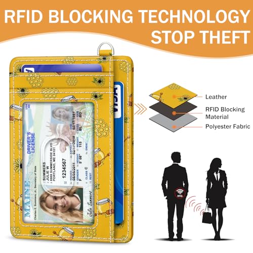 Yonlevres Credit Card Holder Slim Wallet, Bee RFID Wallet Women Front Pocket Small Card Holder, Travel Cute Funny Thin Card Case ID Window PU Leather RFID Blocking Card Organizer Gifts Girls Ladies - Image 5