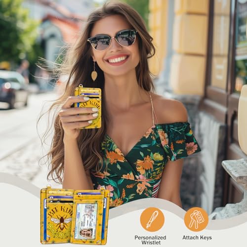 Yonlevres Credit Card Holder Slim Wallet, Bee RFID Wallet Women Front Pocket Small Card Holder, Travel Cute Funny Thin Card Case ID Window PU Leather RFID Blocking Card Organizer Gifts Girls Ladies - Image 2