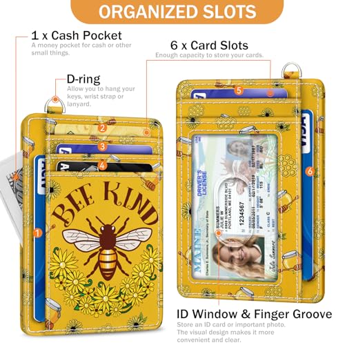 Yonlevres Credit Card Holder Slim Wallet, Bee RFID Wallet Women Front Pocket Small Card Holder, Travel Cute Funny Thin Card Case ID Window PU Leather RFID Blocking Card Organizer Gifts Girls Ladies - Image 4