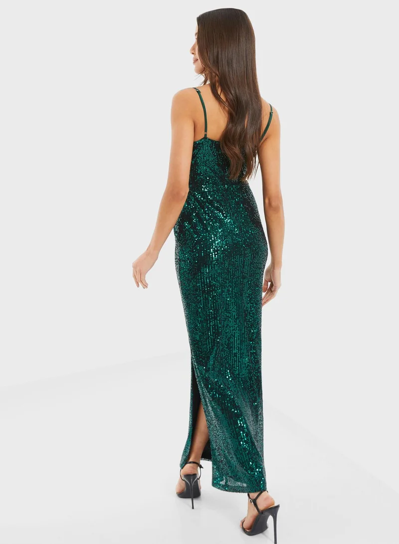 QUIZ Lace Detail Sequin Dress