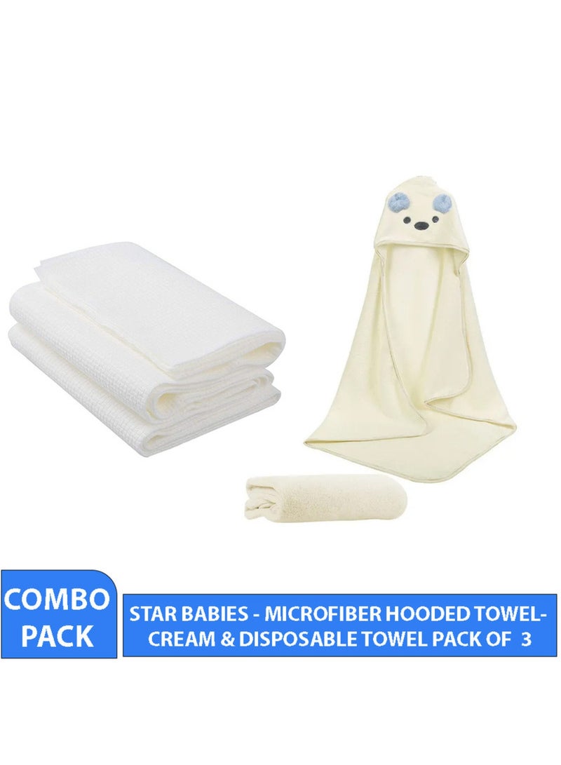 STAR BABiES Combo Pack Microfiber Hooded Towel Disposable Towel Pack Of 3-White  - Image 2