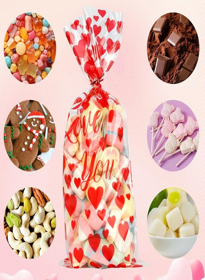 BOEIAC Valentine Treat Bags, 200 Pcs Valentines Cellophane Treat Bags, Valentines Candy Bags, Valentines Cookie Gift Bags with 200 Pcs Twist Ties for Valentines Wedding Party Favor Supplies, 5 Styles - Image 5