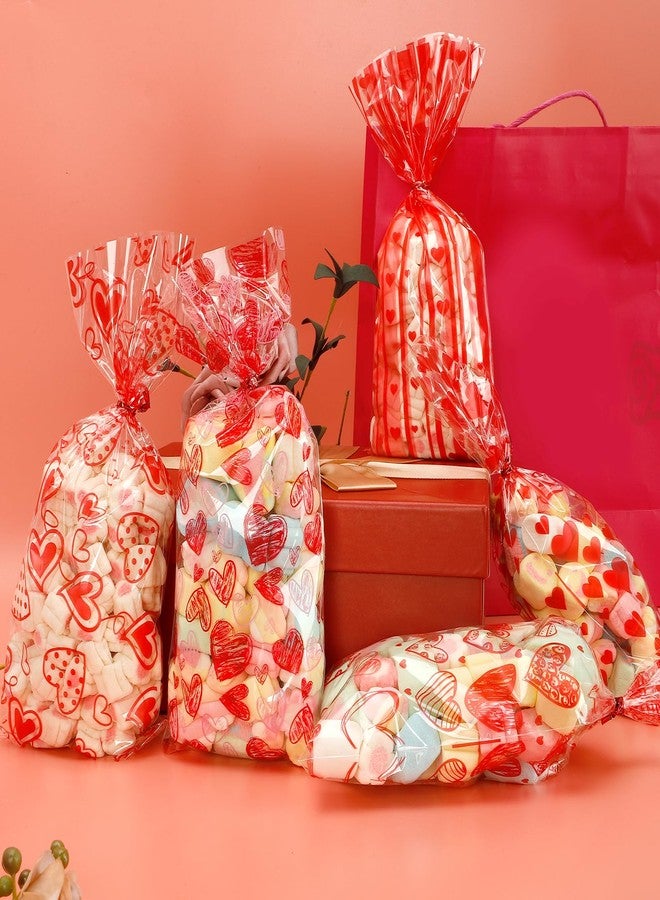 BOEIAC Valentine Treat Bags, 200 Pcs Valentines Cellophane Treat Bags, Valentines Candy Bags, Valentines Cookie Gift Bags with 200 Pcs Twist Ties for Valentines Wedding Party Favor Supplies, 5 Styles - Image 3
