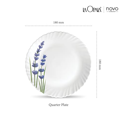 La Opala, Novo Collection, Opal Glass Quarter Plate Set 6 pcs, English Lavender, White - Image 2