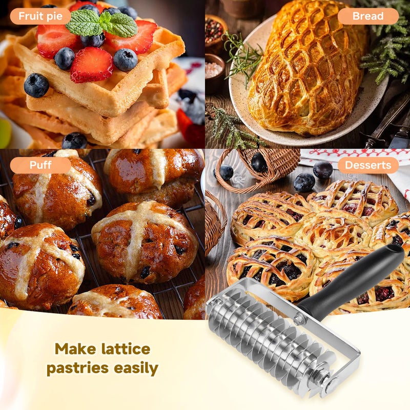 WarmHut Pastry Lattice Roller Cutter - Stainless Steel Professional Dough Lattice Top Pie Pizza Bread Pastry Crust Lattice Roller Cutter wheel - Image 2
