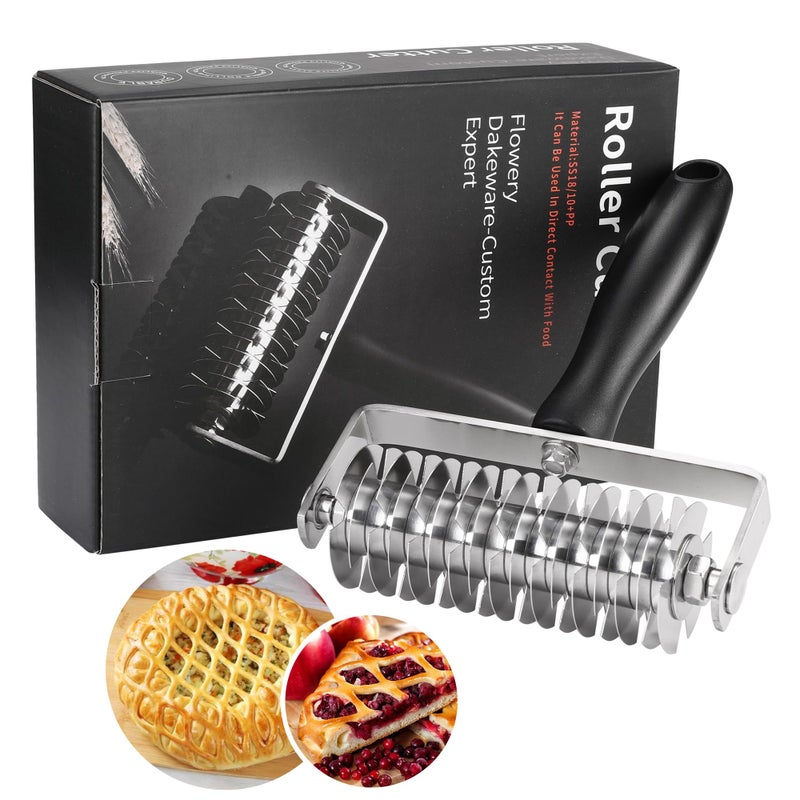 WarmHut Pastry Lattice Roller Cutter - Stainless Steel Professional Dough Lattice Top Pie Pizza Bread Pastry Crust Lattice Roller Cutter wheel - Image 1