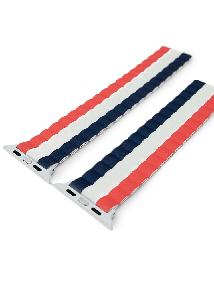 يونيك أشرطة ساعة UNIQ Apple Watch 45MM مغناطيسية عكسية من السيليكون الأحمر، الأزرق والأبيض - Image 2