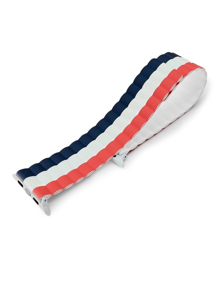 يونيك أشرطة ساعة UNIQ Apple Watch 45MM مغناطيسية عكسية من السيليكون الأحمر، الأزرق والأبيض - Image 4