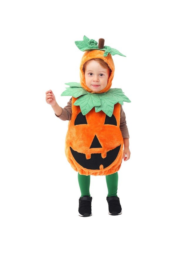 Spooktacular Creations Spooktacular Creations Halloween Kids Pumpkin Costume with Plush Green leaves for Toddler Deluxe Halloween Dress Up, Pumpkin Themed Party (Small (5-7 yrs))  - Image 2
