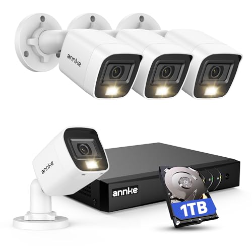 ANNKE 8CH 2MP Security Camera System, 8 Channel H.265+ DVR Recorder, AI Human/Vehicle Detection, 4X 1080P Cams with Smart Dual Light Color Night Vision for Home & Business Surveillance, IP67, 1TB HDD - Image 1