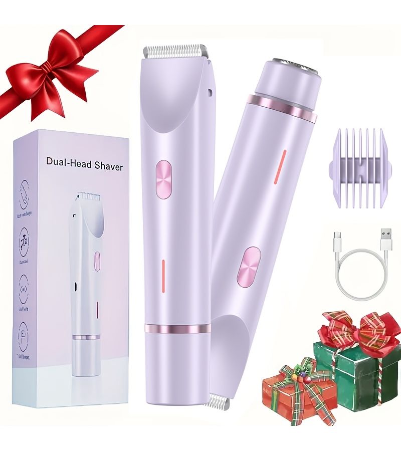 Women Dual Head 2 In 1 Electric Shaver Blue With Bikini Face Body Epilation Wet Dry Cordless Portable Hair Removal Suitable For Eyebrows Legs Underarms Bikini Trimmer Facial Epilator - Image 1