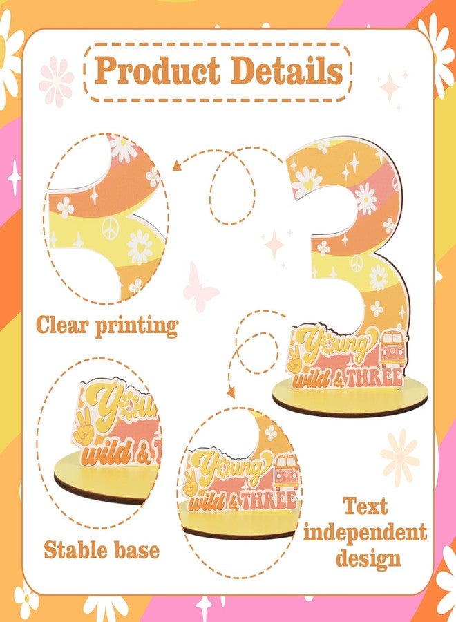 CORNER LACE Groovy 3rd Birthday Number Sign Centerpiece, Young Wild and Three Themed Wooden Table Decoration Yellow Orange Pink, Three Years Old Birthday Parties Photo Props Supplies Decor - Image 5