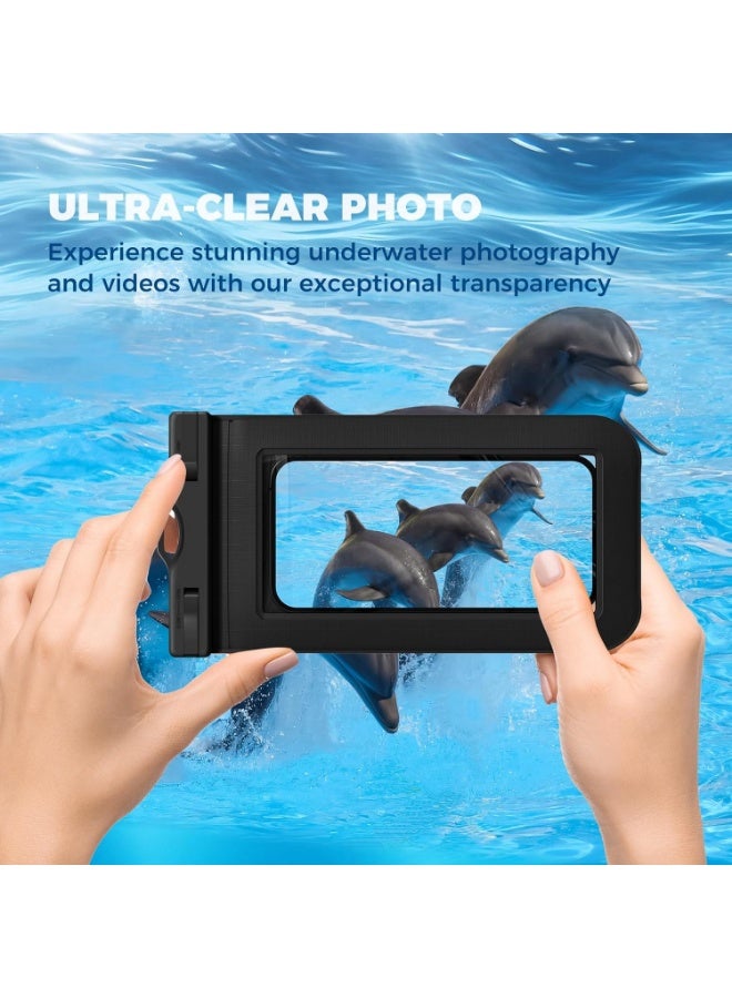 يلا جوي غطاء حقيبة مقاومة للماء بشاشة تعمل باللمس، حقيبة هاتف مقاومة للماء عالمية Ipx8 Ip15 حافظة هاتف مقاومة للماء مع حبل معلق حقيبة جافة، 22 سم × 11 سم، مناسبة للشاطئ والسباحة، (قطعتان باللون الأسود) - Image 4