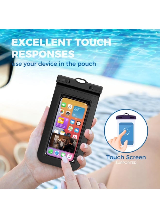 يلا جوي غطاء حقيبة مقاومة للماء بشاشة تعمل باللمس، حقيبة هاتف مقاومة للماء عالمية Ipx8 Ip15 حافظة هاتف مقاومة للماء مع حبل معلق حقيبة جافة، 22 سم × 11 سم، مناسبة للشاطئ والسباحة، (قطعتان باللون الأسود) - Image 3