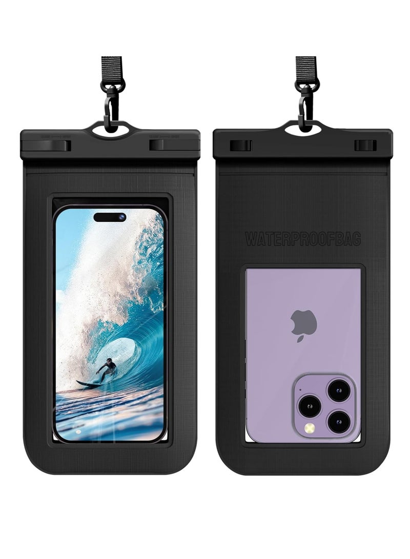 يلا جوي غطاء حقيبة مقاومة للماء بشاشة تعمل باللمس، حقيبة هاتف مقاومة للماء عالمية Ipx8 Ip15 حافظة هاتف مقاومة للماء مع حبل معلق حقيبة جافة، 22 سم × 11 سم، مناسبة للشاطئ والسباحة، (قطعتان باللون الأسود) - Image 1
