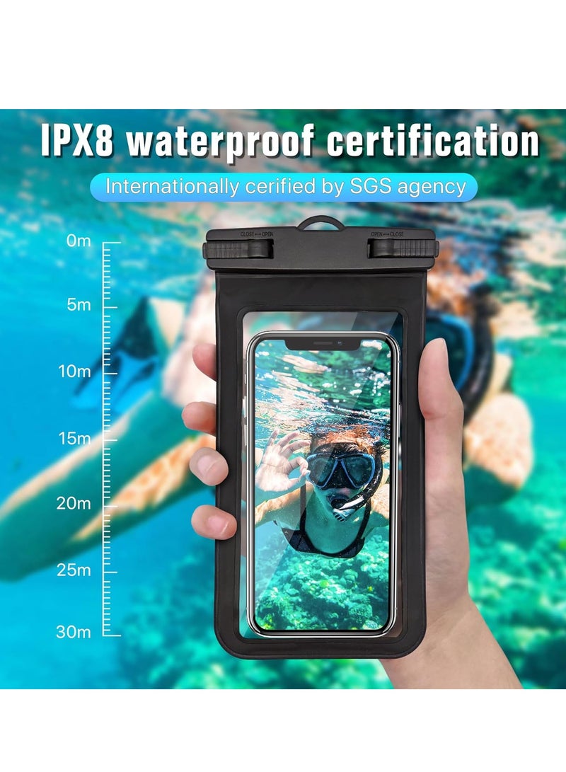 يلا جوي غطاء حقيبة مقاومة للماء بشاشة تعمل باللمس، حقيبة هاتف مقاومة للماء عالمية Ipx8 Ip15 حافظة هاتف مقاومة للماء مع حبل معلق حقيبة جافة، 22 سم × 11 سم، مناسبة للشاطئ والسباحة، (قطعتان باللون الأسود) - Image 2