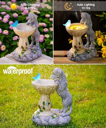 Nacome Solar Dog Garden Statues: Weatherproof Resin Decor with Automatic Lighting - Outdoor Yard Lawn Patio Balcony Art - Gifts for Mom Grandma Women Bird Lovers - Image 5