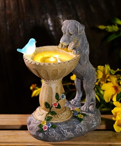Nacome Solar Dog Garden Statues: Weatherproof Resin Decor with Automatic Lighting - Outdoor Yard Lawn Patio Balcony Art - Gifts for Mom Grandma Women Bird Lovers - Image 2