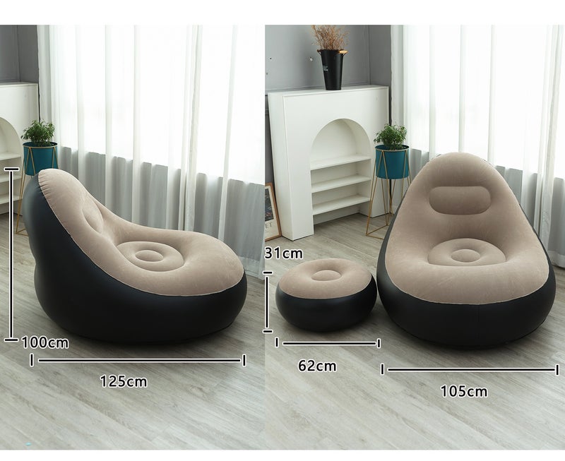 PVC Flocked Inflatable Lazy Sofa with Foot Stool, Foldable Single Person Recliner Sofa Chair with Air Pump - Image 3