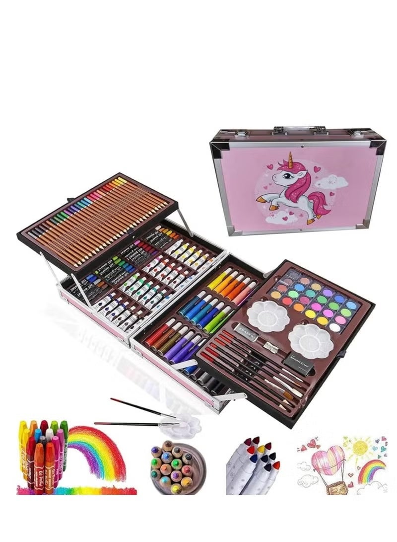 Bukela Art Set 145pcs Art Supplies Set Drawing Supplies With Portable Aluminum Case Art Kit Great Gift Artists Drawing Set for Kids Teens Boys Girls Beginner And Artists (Unicorn-Pink) - Image 1