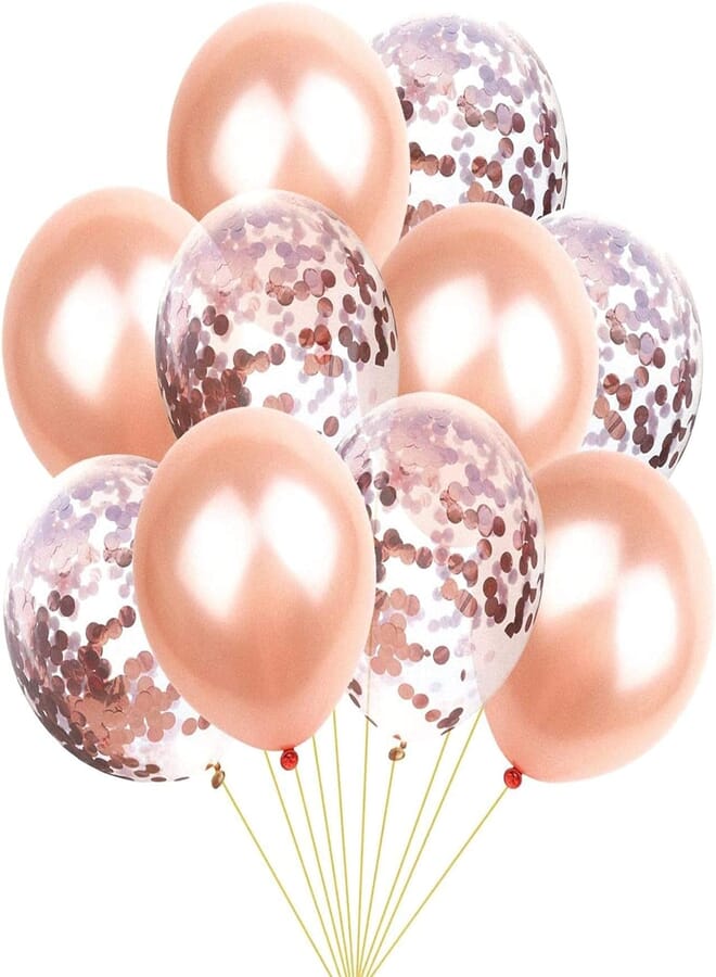 Secret 53 Pcs Confetti Balloon Set Including 12 inch 25 Pcs Pearl Balloon 25 Pcs Sequin Balloon 3 Roll Balloon Ribbon for Valentines Wedding Birthday Graduation Party Decorations(Rose Gold)