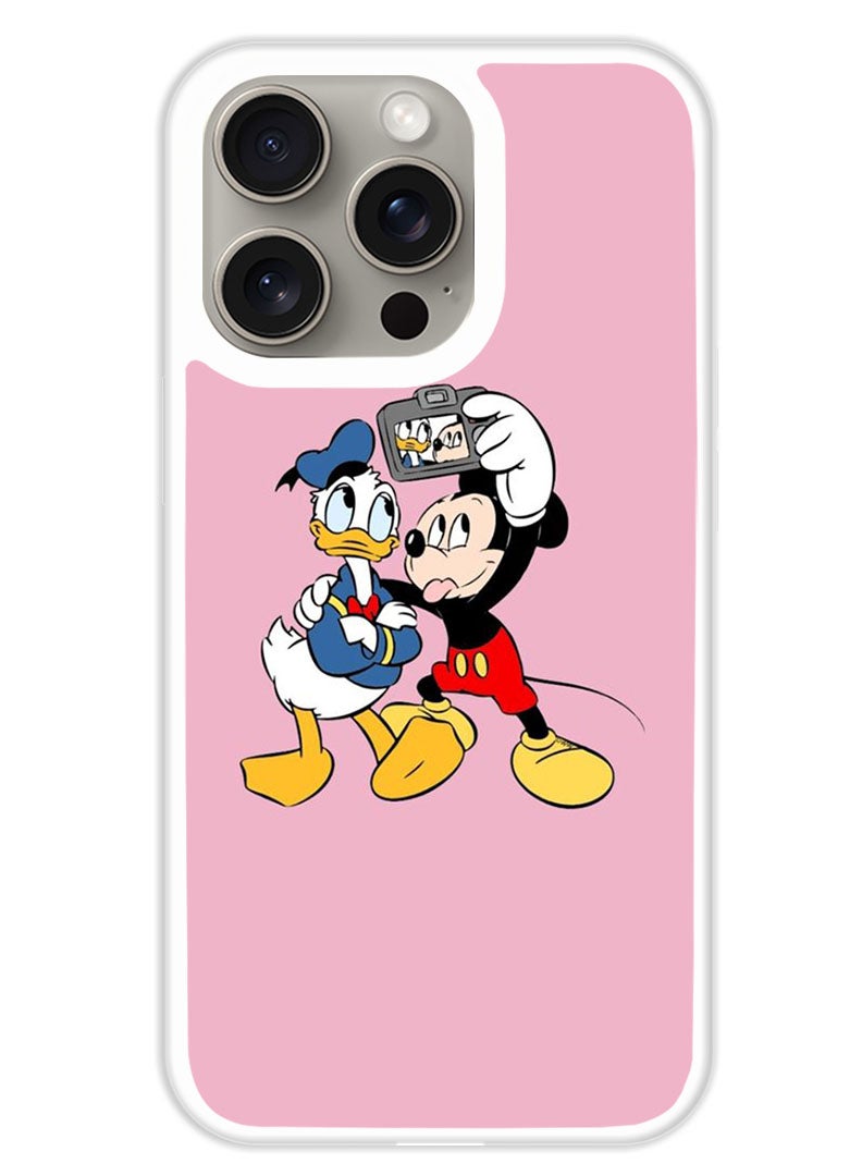 Theodor Protective Case Cover For APPLE IPHONE 15 Pro Mickey Donald selfie (White Bumper) - Image 1