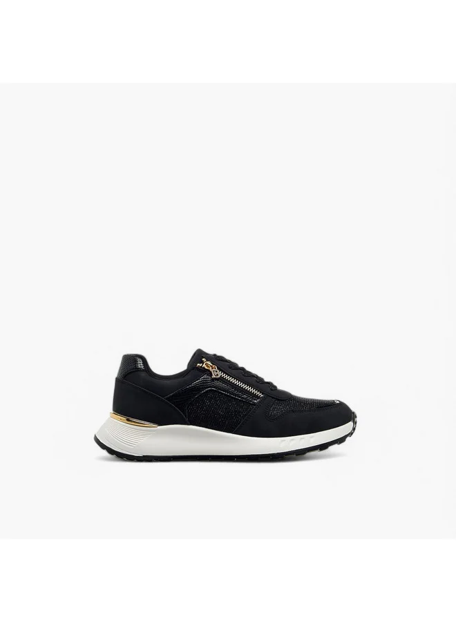 Flora Bella By Shoexpress Women's Glitter Panelled Sneakers with Lace-Up Closure