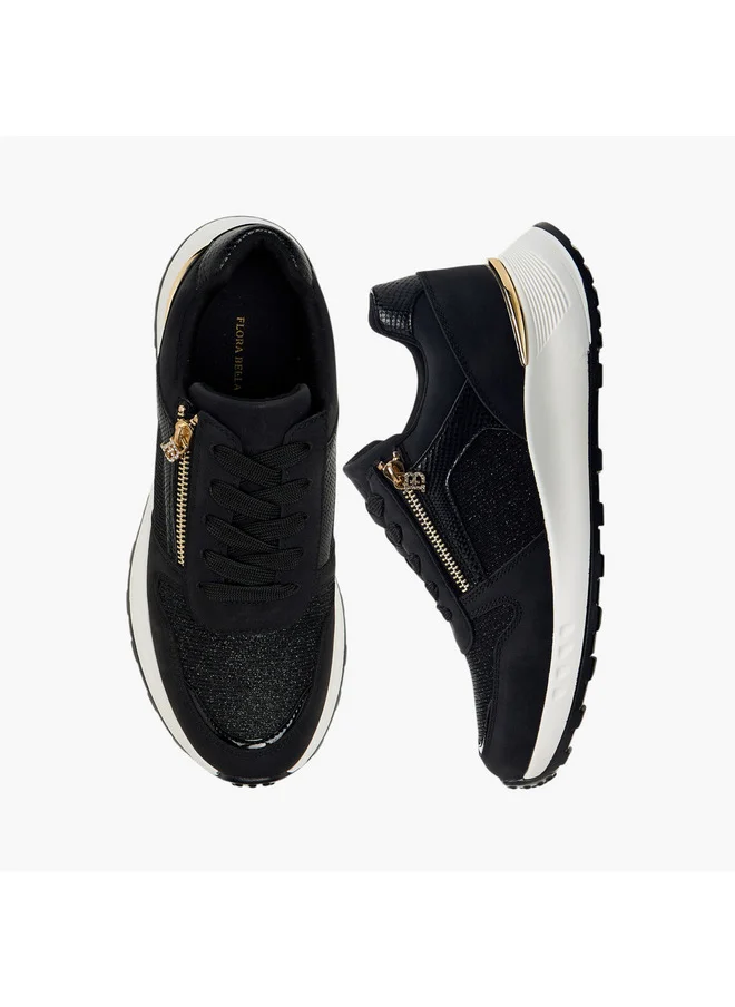 فلورا بيلا من شو إكسبرس Women's Glitter Panelled Sneakers with Lace-Up Closure