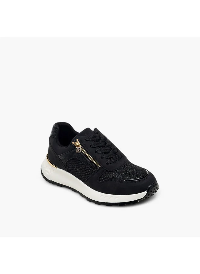 فلورا بيلا من شو إكسبرس Women's Glitter Panelled Sneakers with Lace-Up Closure