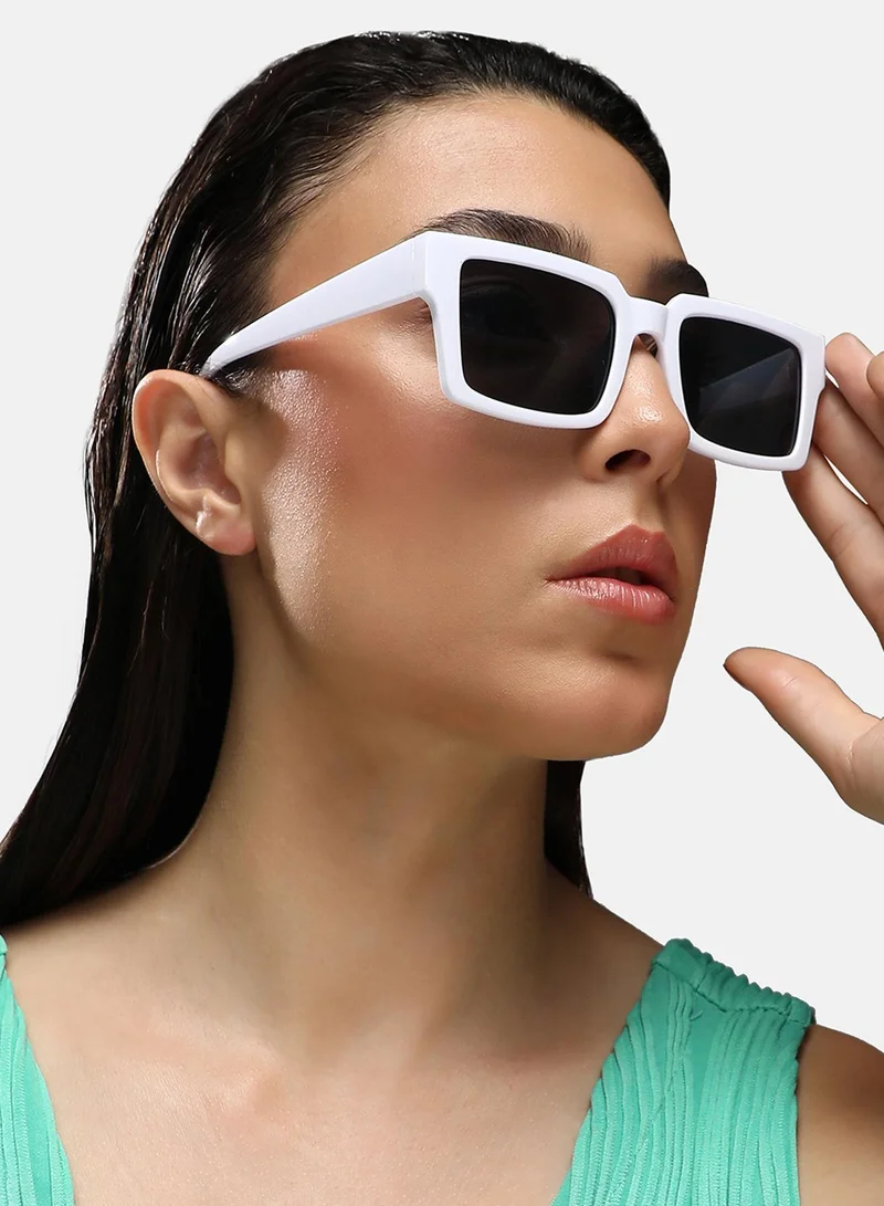 Haute Sauce  Full Rim Rectangular Sunglasses - White  | Best Price UAE
