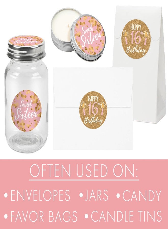 DISTINCTIVS Pink and Gold Sweet 16 Birthday Party Stickers, Sweet Sixteen Party Favor Labels, Envelope Seals - 40 Count - Image 4