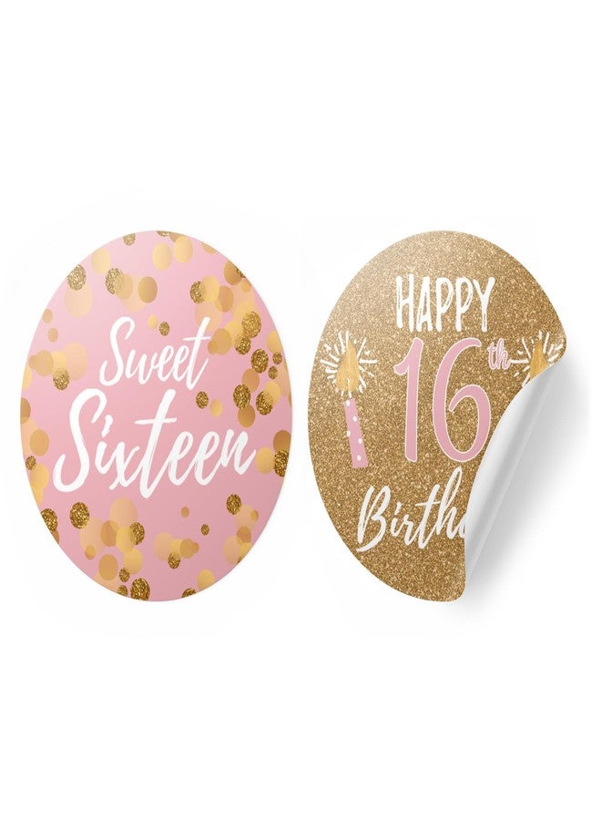 DISTINCTIVS Pink and Gold Sweet 16 Birthday Party Stickers, Sweet Sixteen Party Favor Labels, Envelope Seals - 40 Count - Image 1
