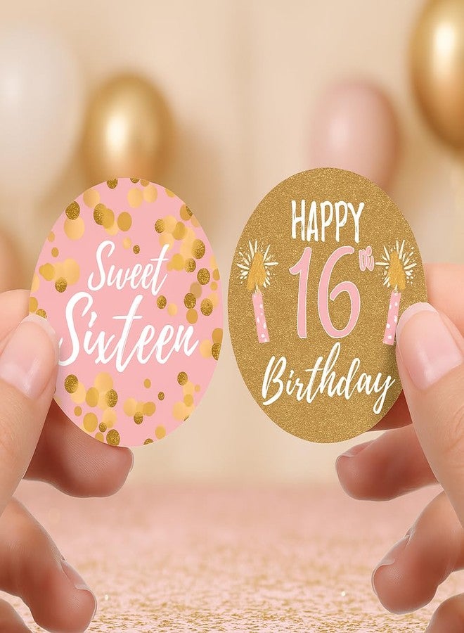 DISTINCTIVS Pink and Gold Sweet 16 Birthday Party Stickers, Sweet Sixteen Party Favor Labels, Envelope Seals - 40 Count - Image 2
