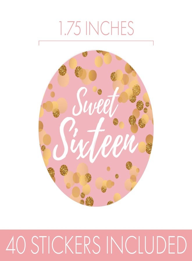 DISTINCTIVS Pink and Gold Sweet 16 Birthday Party Stickers, Sweet Sixteen Party Favor Labels, Envelope Seals - 40 Count - Image 3