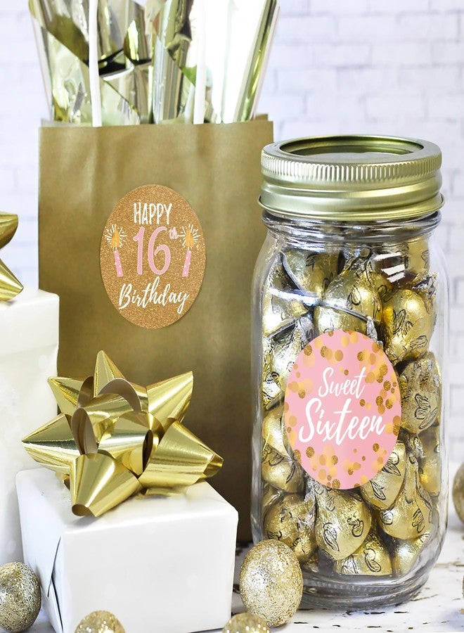 DISTINCTIVS Pink and Gold Sweet 16 Birthday Party Stickers, Sweet Sixteen Party Favor Labels, Envelope Seals - 40 Count - Image 5