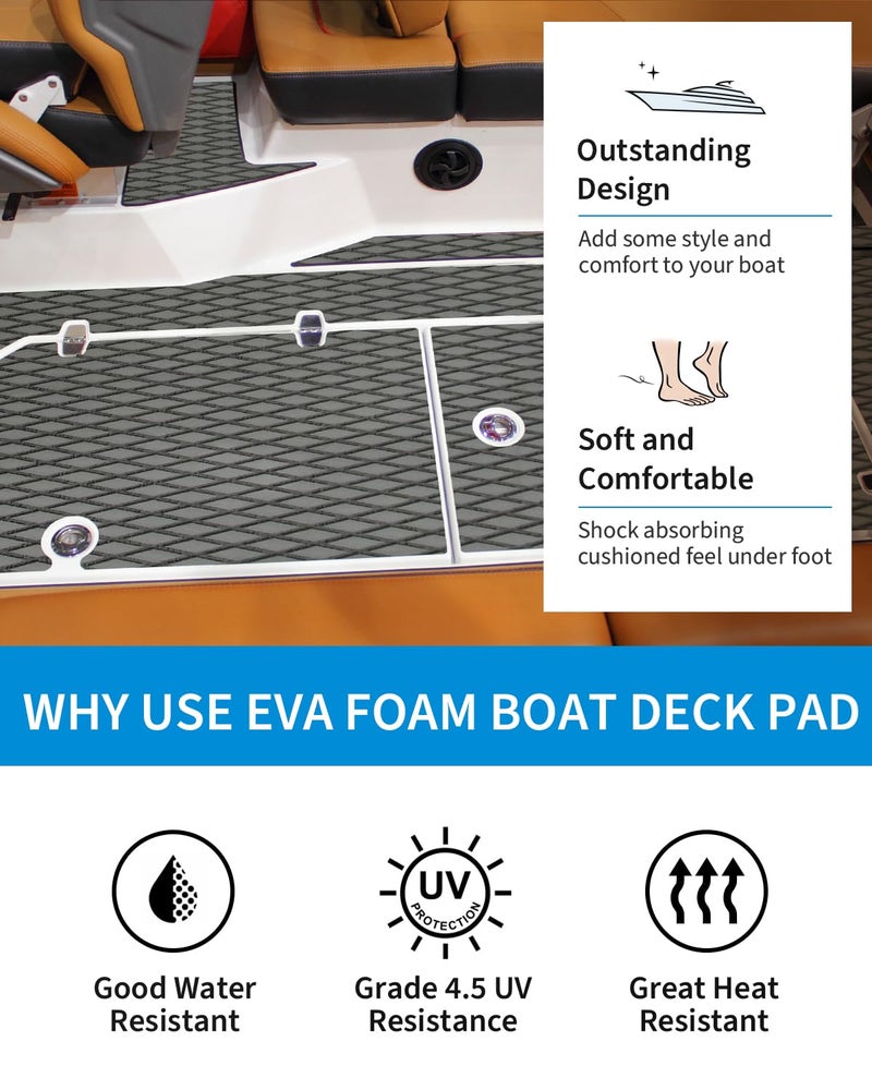 OCEANBROAD Self-Adhesive 48''x16'' Boat Flooring Non-Slip Diamond Pattern EVA Foam Marine Grip Sheet for Jon Boats Surfboard SUP Kayak Yacht, Gray - Image 4