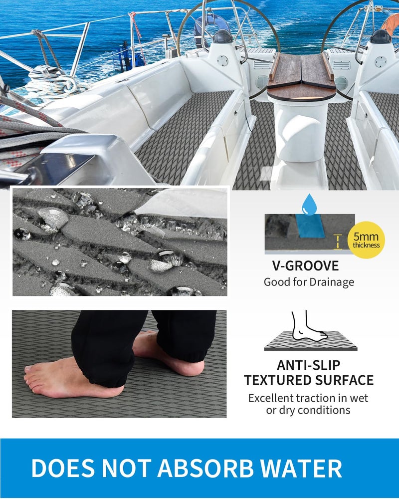 OCEANBROAD Self-Adhesive 48''x16'' Boat Flooring Non-Slip Diamond Pattern EVA Foam Marine Grip Sheet for Jon Boats Surfboard SUP Kayak Yacht, Gray - Image 3