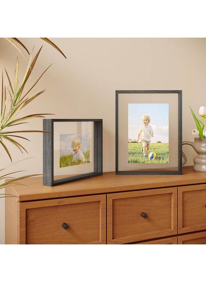 Egofine Egofine 11x14 Floating Frames Set of 2, Double Plexiglass Picture Frame, Made of Solid Wood Display Any Size Photo up to 11x14, Wall Mount or Tabletop Standing, Faded Black  - Image 3