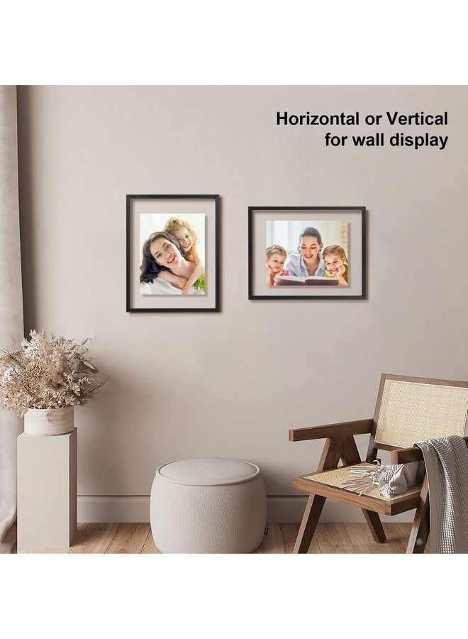 Egofine Egofine 11x14 Floating Frames Set of 2, Double Plexiglass Picture Frame, Made of Solid Wood Display Any Size Photo up to 11x14, Wall Mount or Tabletop Standing, Faded Black  - Image 4